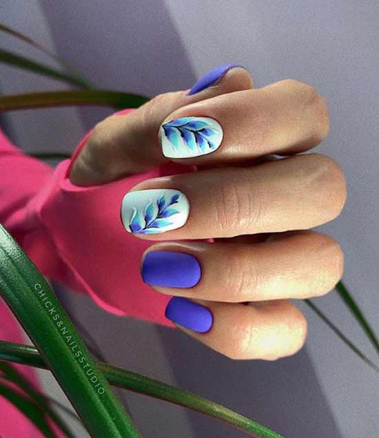 Purple-blue manicure with a pattern