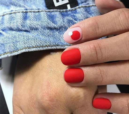 Matte red manicure short nails