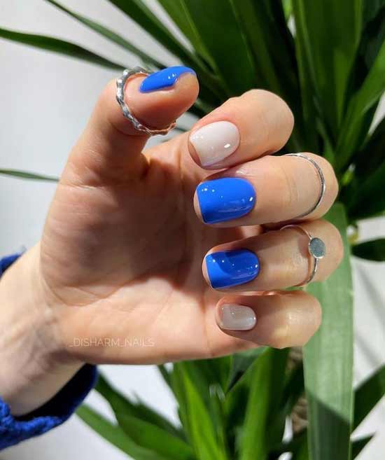 Blue with beige manicure