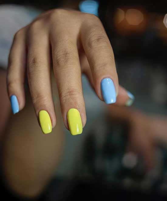 Blue and yellow manicure