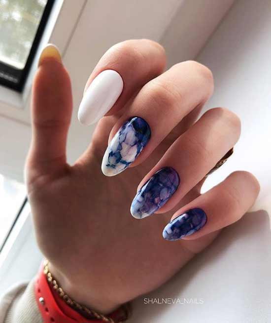 White with blue stains manicure