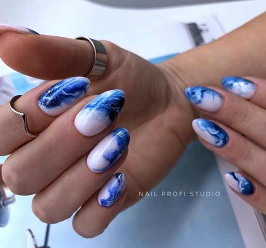 Blue electrician manicure with design