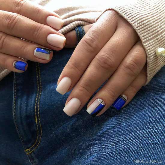 Blue with beige manicure design