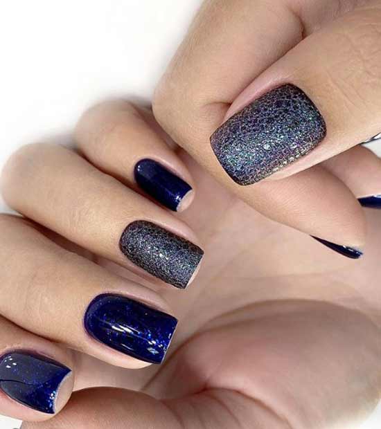 Blue manicure with foam design