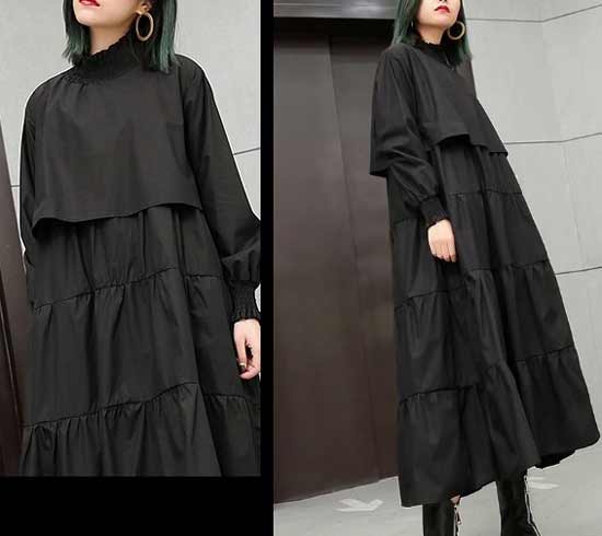 Oversized Black Puff Sleeve Dress