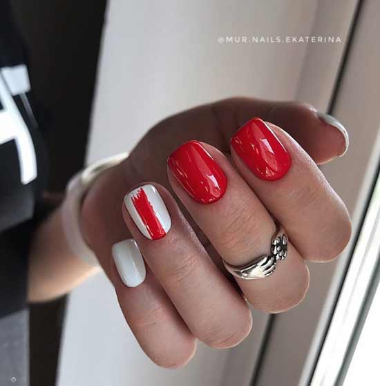 Red and white manicure winter