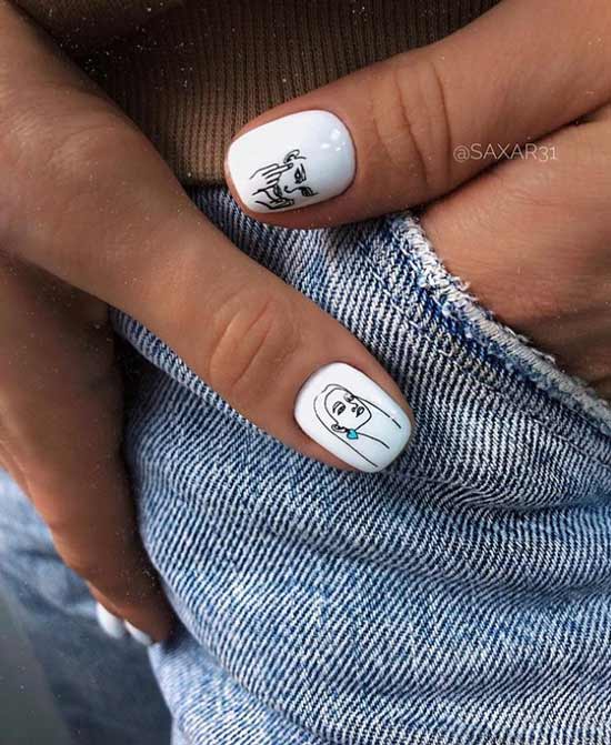 White manicure with a pattern