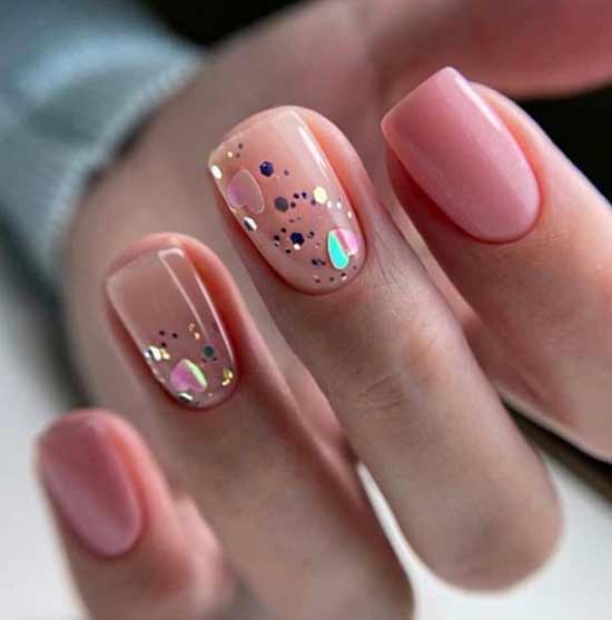 Nude winter version of manicure for short nails