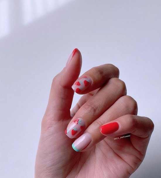 French manicure with strawberries