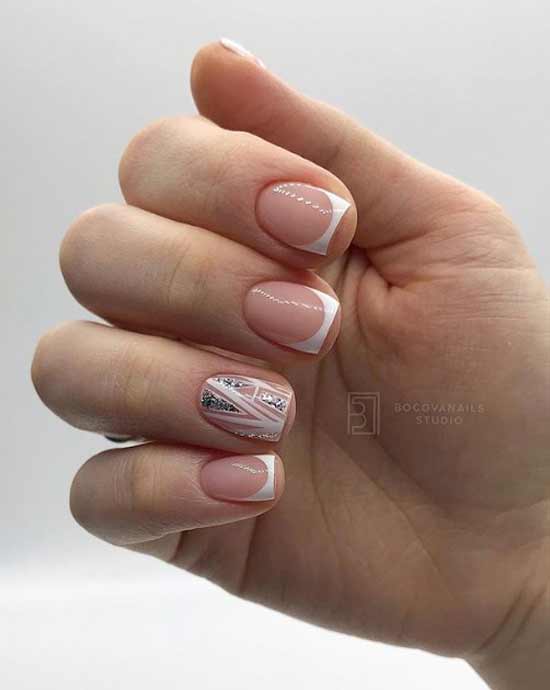 French manicure with elements of geometry short nails