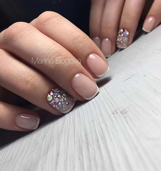 French manicure for short nails with decor