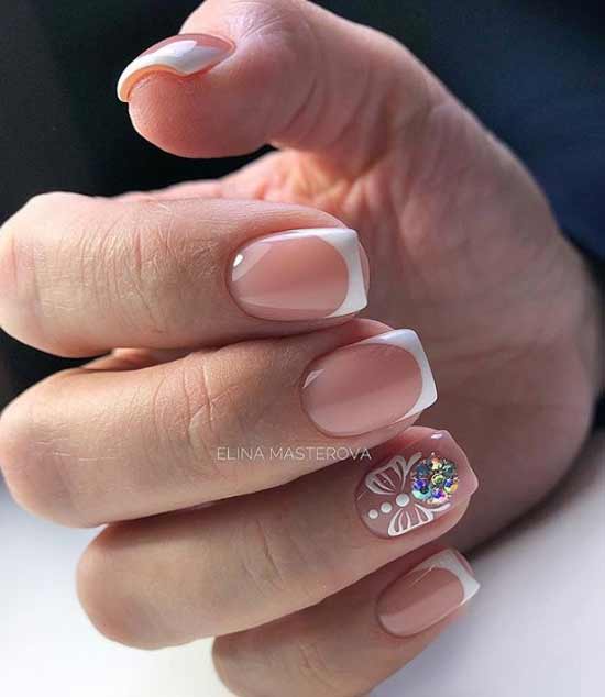 New Year's design of French manicure with decor