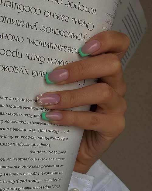 Green French short nails