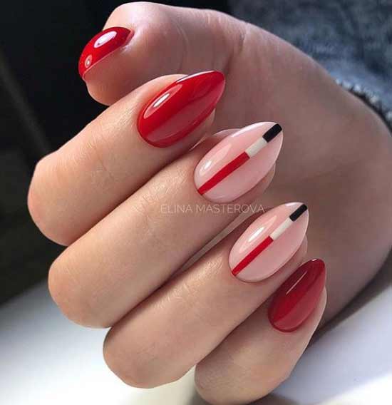 Couleur des ongles rouges avec géométrie