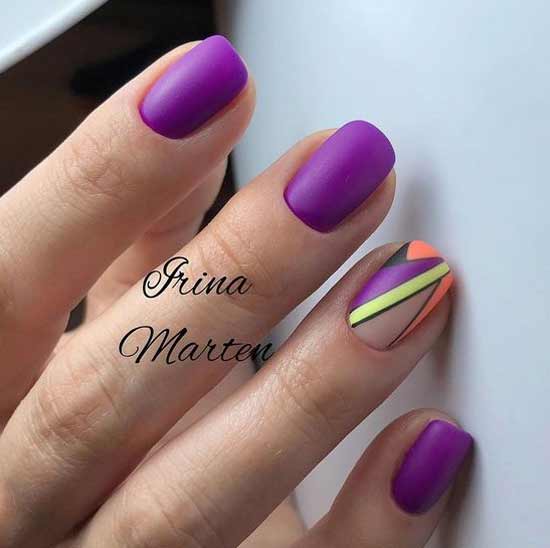 Purple manicure with geometry