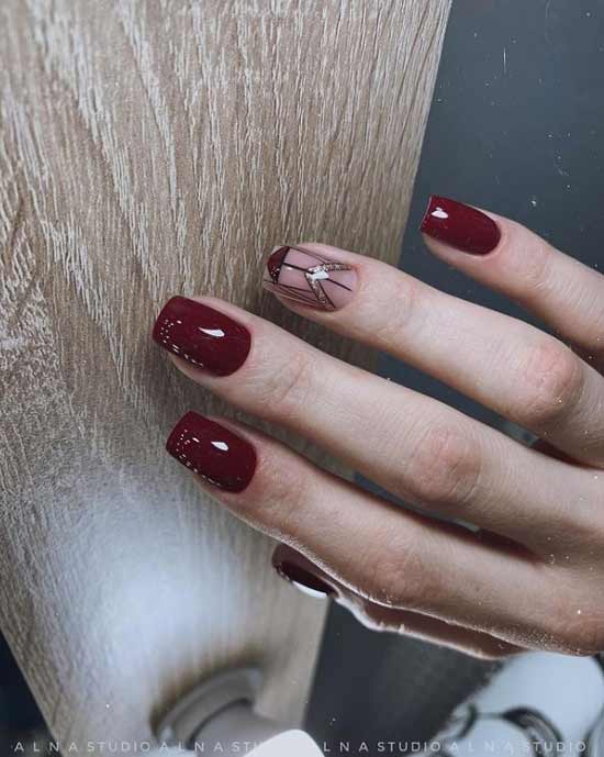 Burgundy manicure geometry