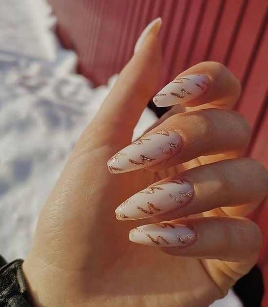 Long Milky Glitter Nails