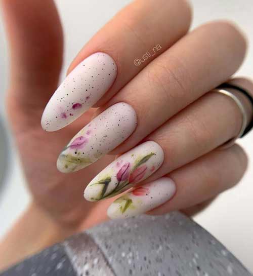 Long nails delicate floral design