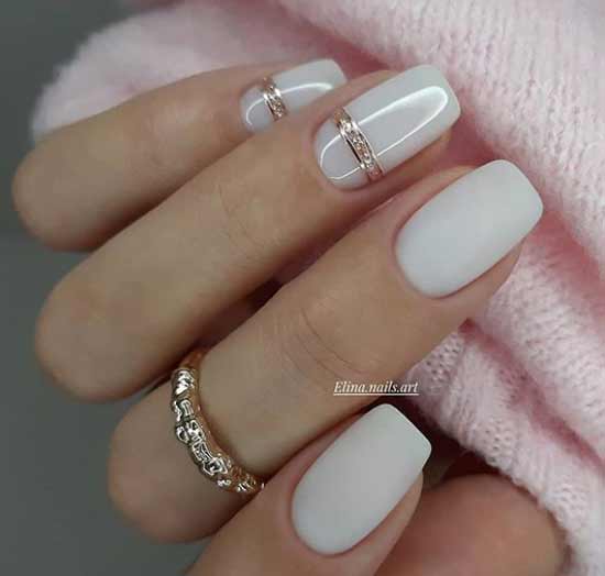 Beautiful milk manicure with gold