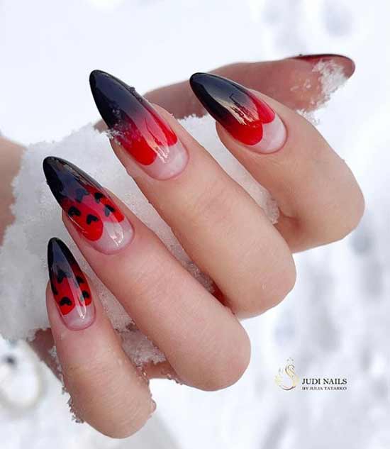 Red and black gradient manicure