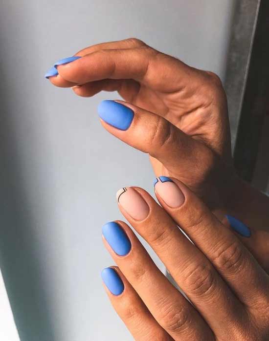 Blue French short nails