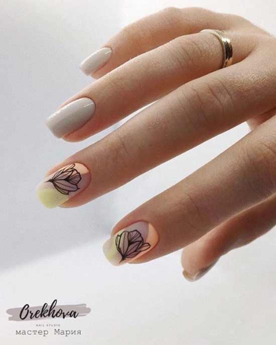 Manicure with black and white flowers