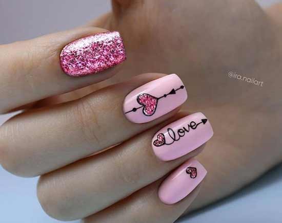 Pink manicure with a heart