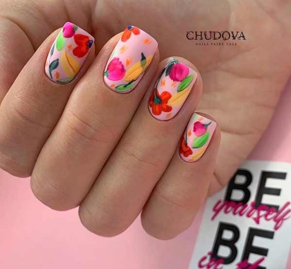 Bright floral nail design for spring