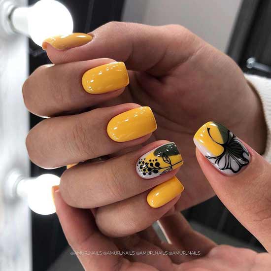 Mustard color spring manicure