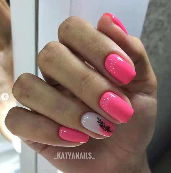 Pink manicure with a pattern