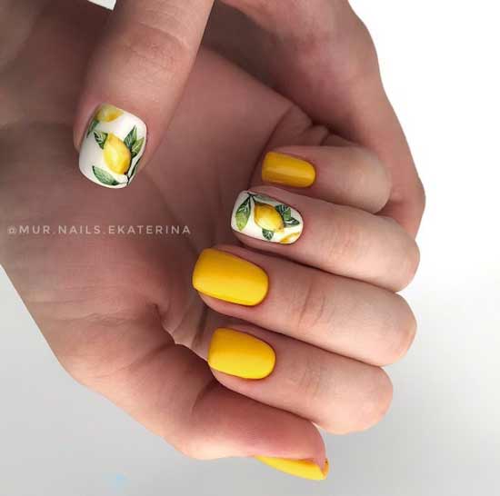 Yellow nail art lemon