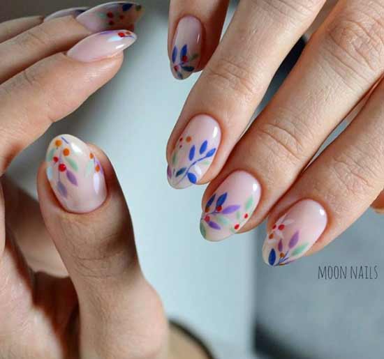 fleurs et brindilles sur les ongles