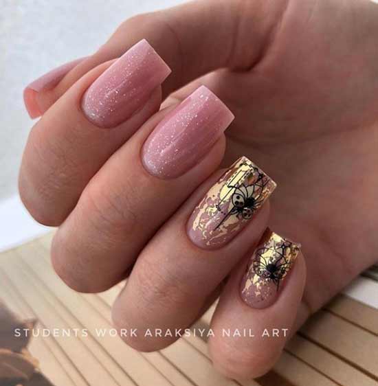 Beige with gold manicure