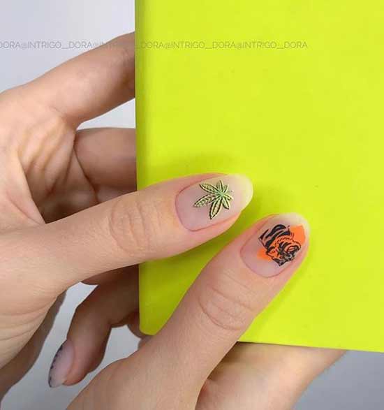 Palm tree on nails in light green