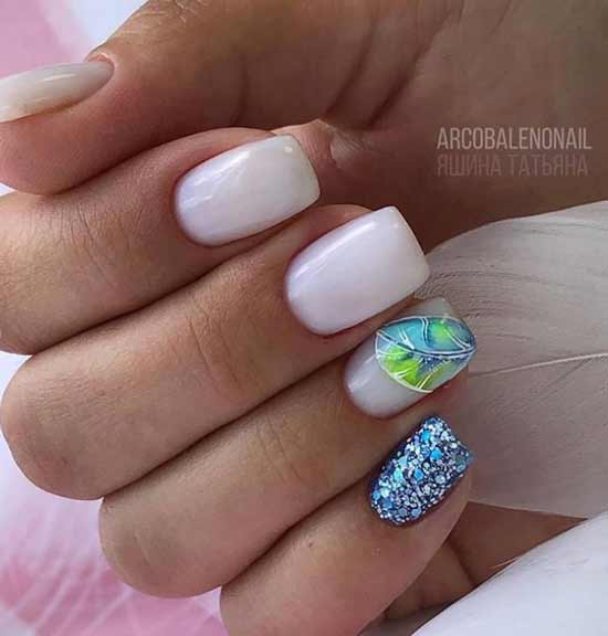 Milky with mint combination on nails