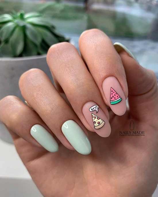 Mint with drawings of a photo of manicure