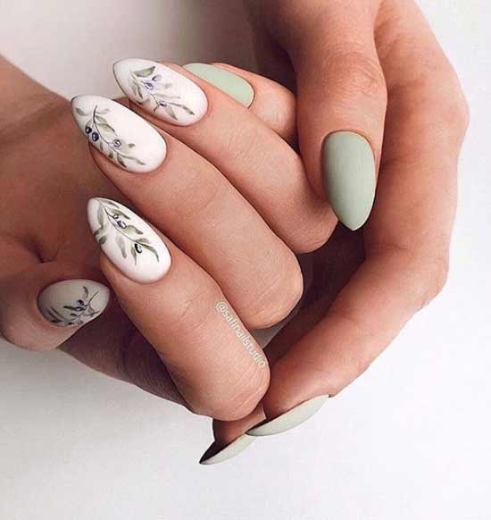 Light green with white nail art