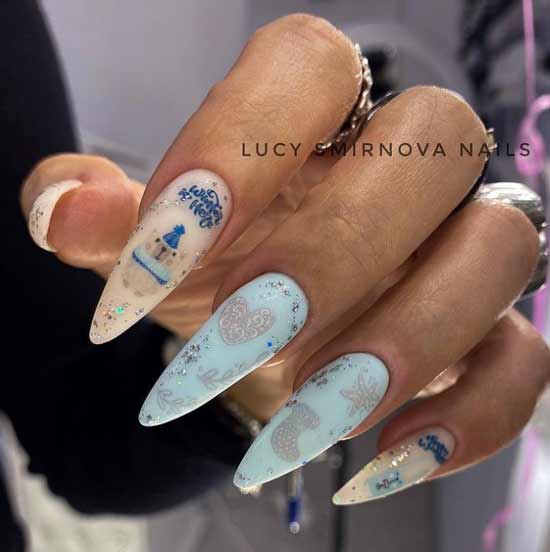 Blue sharp manicure