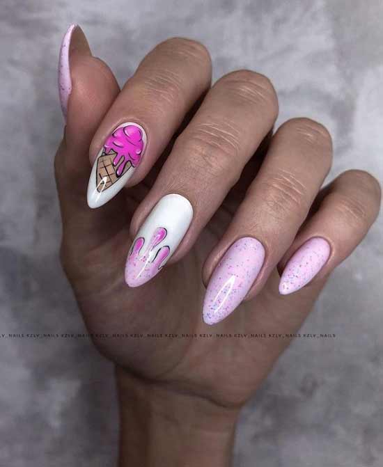 Pink manicure with a pattern