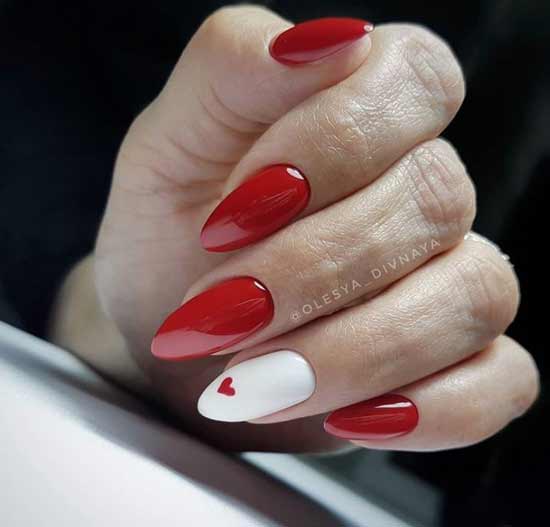 Manucure pointue rouge et blanche