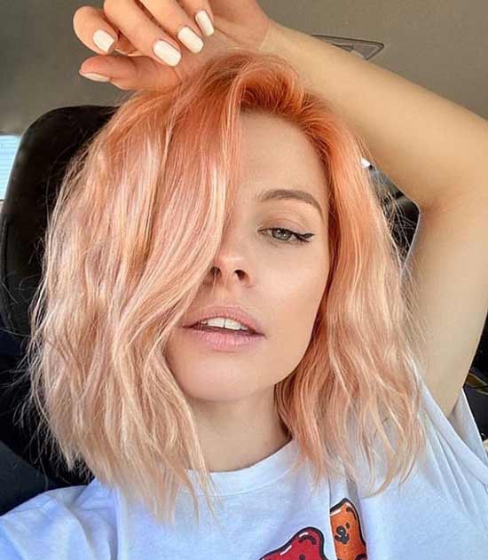 Peach color bob haircut