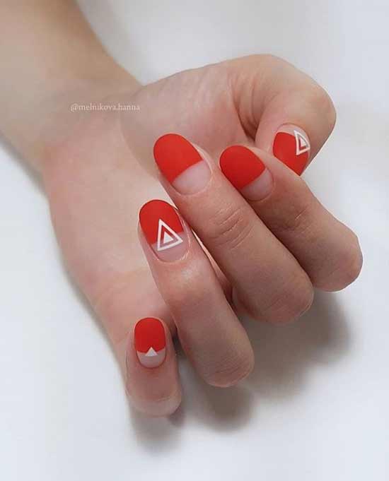 Red manicure French with a pattern