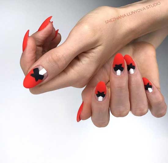 Red with black French manicure design