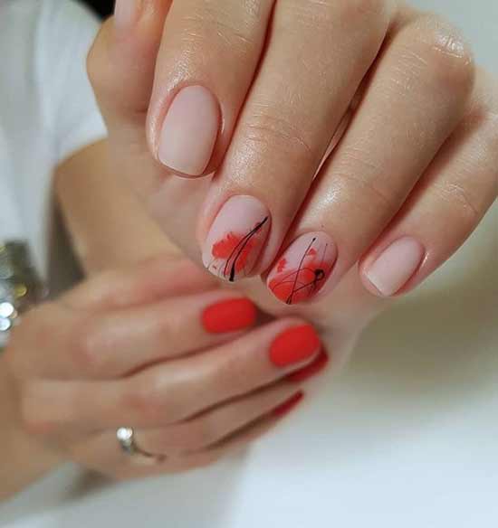 Beige and red manicure