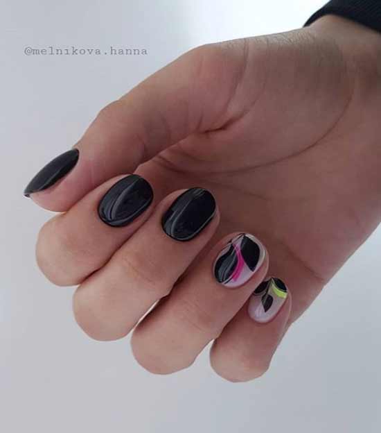 Black manicure with a pattern