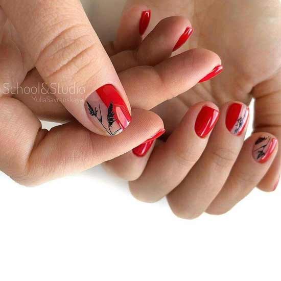 Red with beige manicure