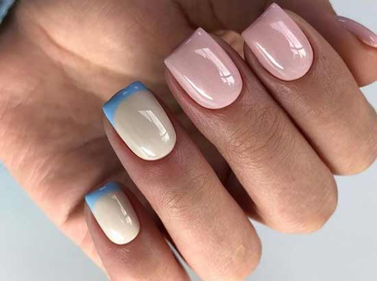 Blue French short nails