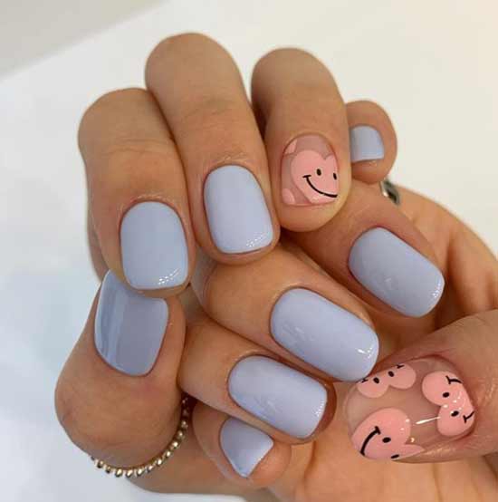 Gray manicure with a pattern