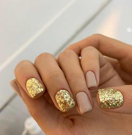 Beige manicure with gold photo