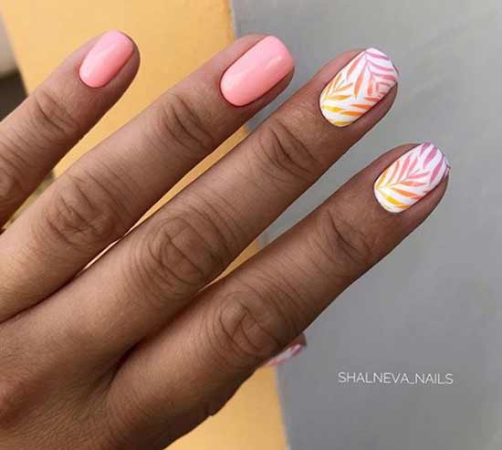 Pink manicure with a pattern photo